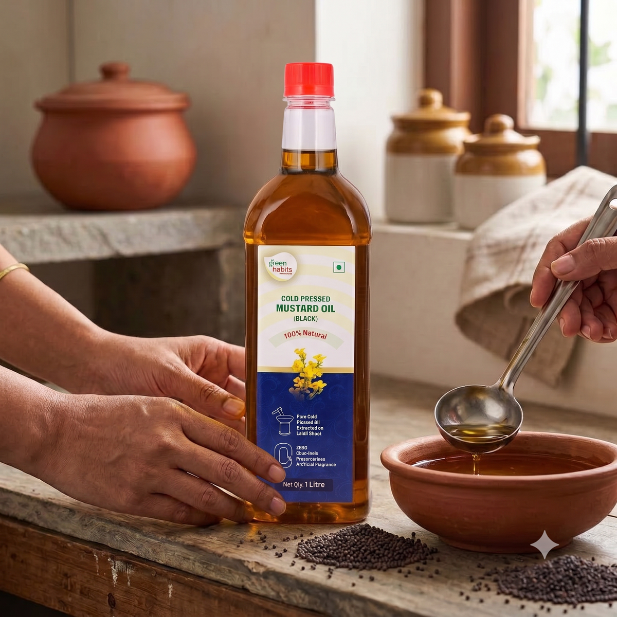 Green Habits Cold Pressed Unrefined Black Mustard Oil