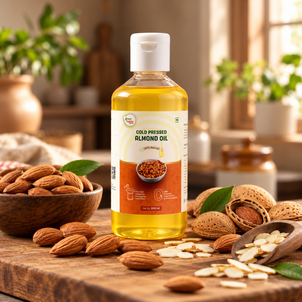 Green Habits Cold Pressed Unrefined Almond Oil