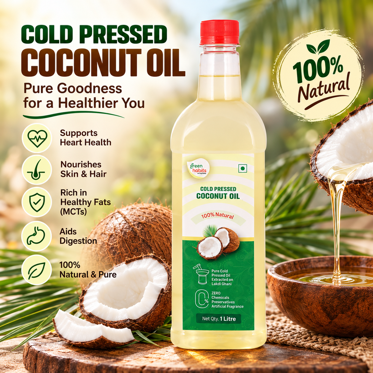 Green Habits Cold Pressed Unrefined Coconut Oil