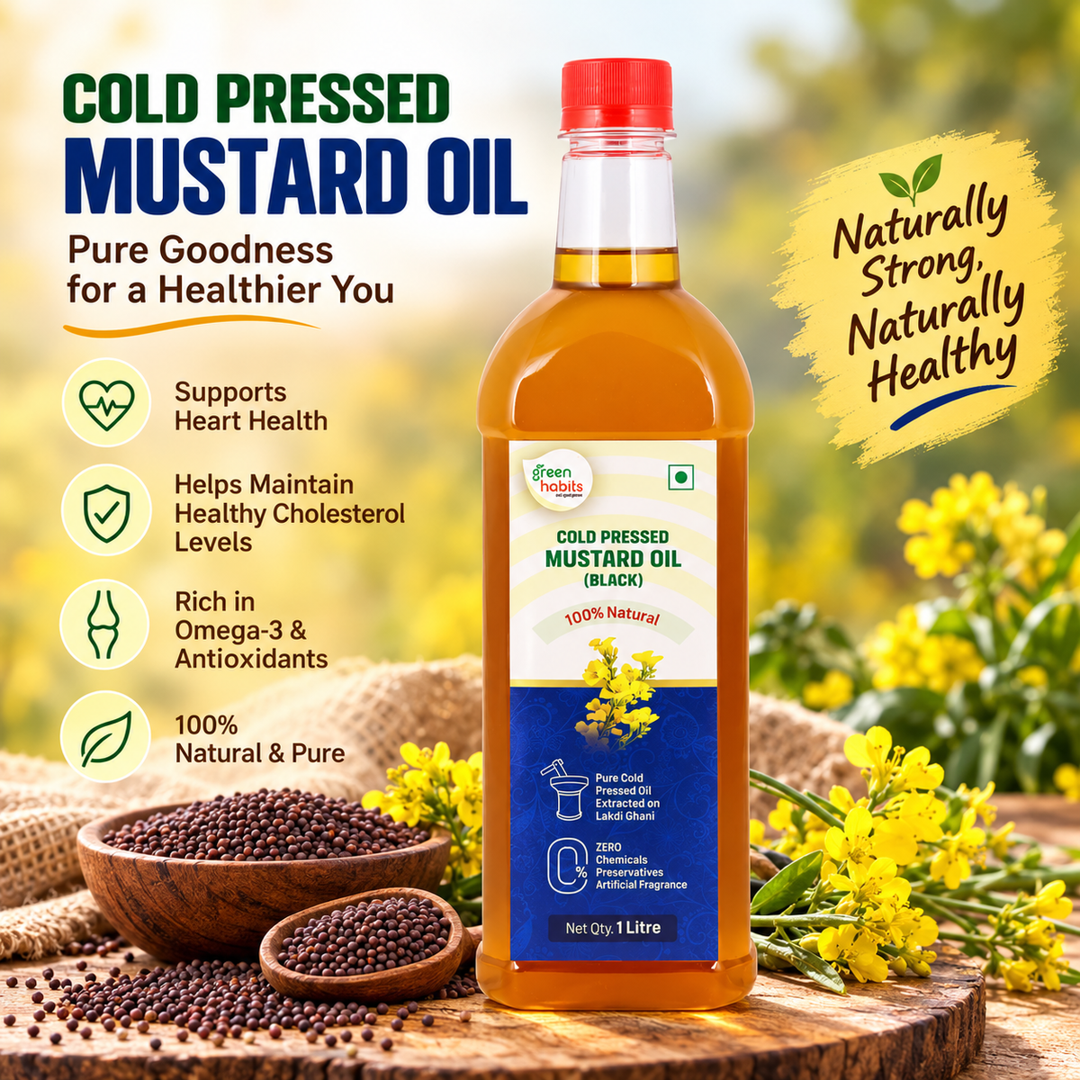 Green Habits Cold Pressed Unrefined Black Mustard Oil