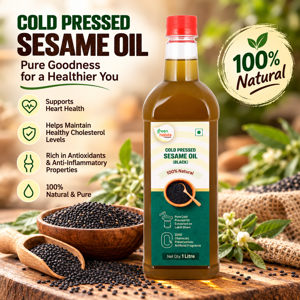Green Habits Cold Pressed Unrefined Black Sesame Oil