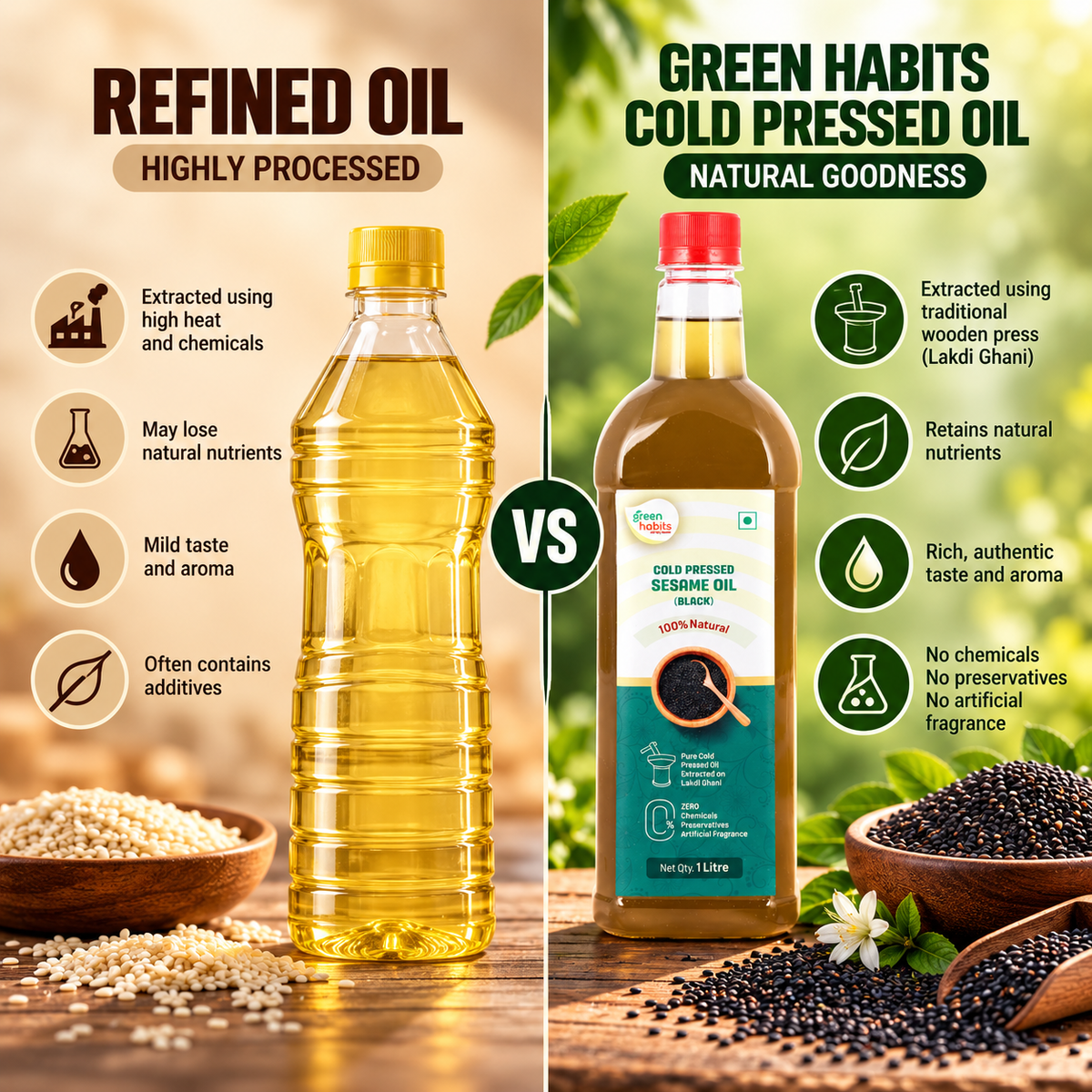 Green Habits Cold Pressed Unrefined Black Sesame Oil